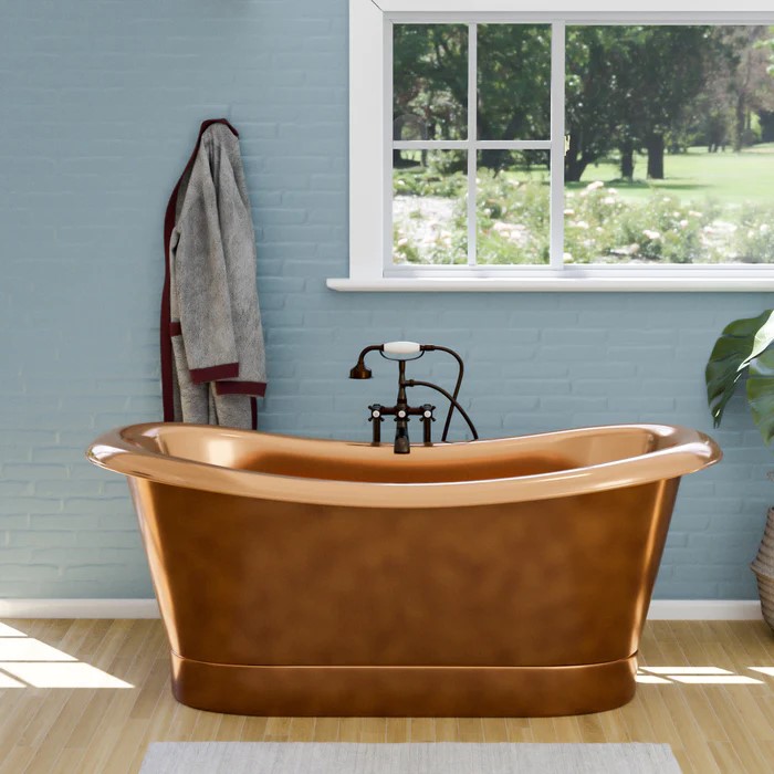 Smooth Copper Freestanding Double Slipper Bath