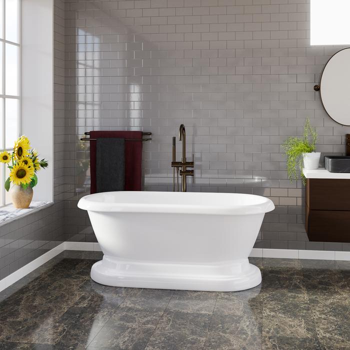 Columbus Pedestal with Modern Freestanding Tub Filler, No Faucet Holes