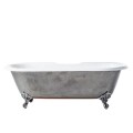 Roll Clawfoot Bath, White Interior, Raw Metal Industrial Exterior