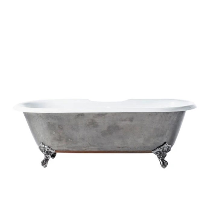 Roll Clawfoot Bath, White Interior, Raw Metal Industrial Exterior