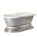 Roll Pedestal Bath, White Interior, Raw Metal Industrial Exterior