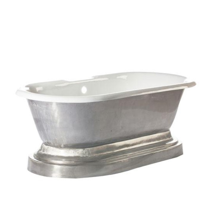 Roll Pedestal Bath, White Interior, Raw Metal Industrial Exterior