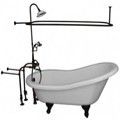 Slipper Bathtub with Freestanding Tub Filler, Shower & Shower Rod
