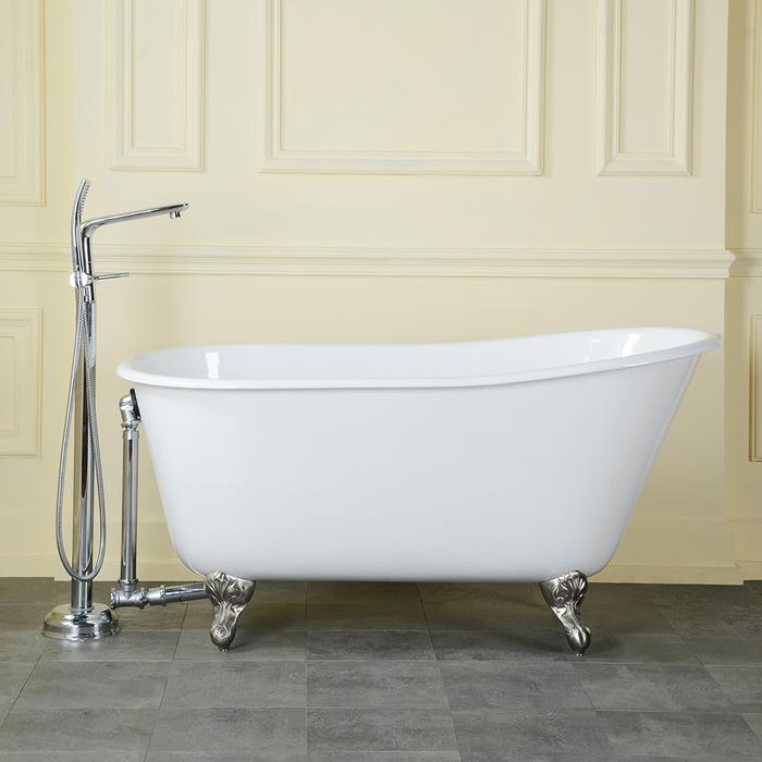 Traditional Slipper Bath Tub Shown with Chrome Claw Feet