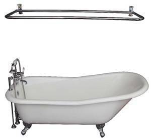 Deck Faucet with Hand Shower, Supplies, Shower Rod, Slipper Clawfoot Tub