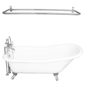 Deck Faucet with Hand Shower, Supplies, Shower Rod, Slipper Clawfoot Tub