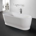 Oval Freestanding Tub with Modern Pedestal Base, Linear Overflow