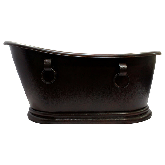 Oval Slipper Copper Tub with Pedestal Base, Decorative Rings