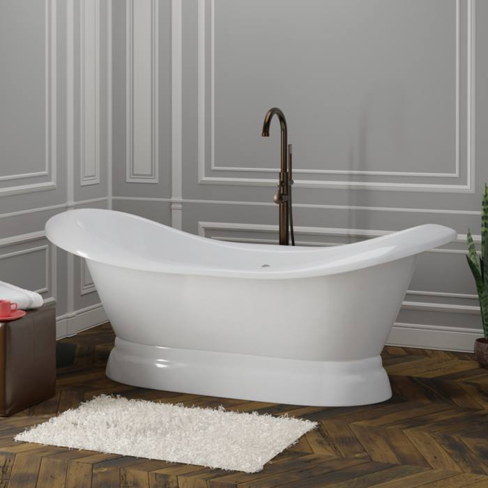 Pedestal Double Slipper, Installed with Freestanding Tub Faucet, Sweeping Rim