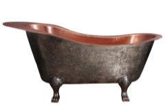 Copper Tub, Raised Backrest, Claw Feet, Flat Rim