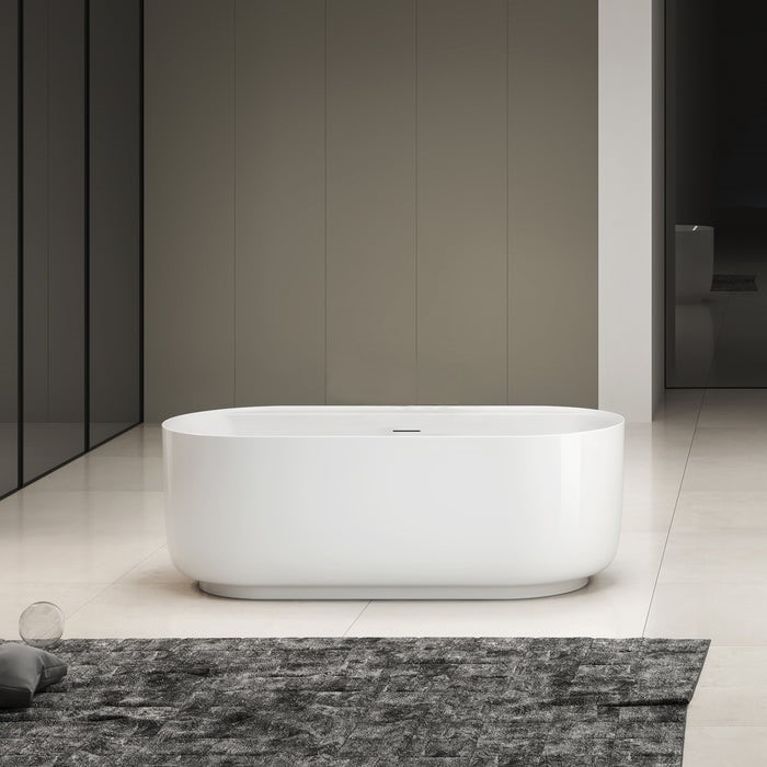 Oval Bath, Thin Flat Rim, Recessed Base in Glossy White