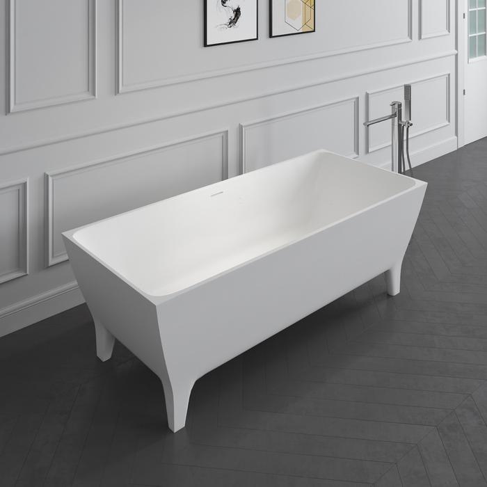 Rectangle Freestanding Tub with Sharp Corners, Modern Feet and Slotted Overflow