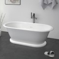 Freestanding Tub with Rolled Rim, Pedestal Base, Linear Overflow