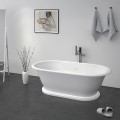 Freestanding Tub with Rolled Rim, Pedestal Base, Linear Overflow
