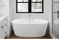 Oval Freestanding Bath with Angled Sides, Flat Overlapping Rim, Faucets in Deck