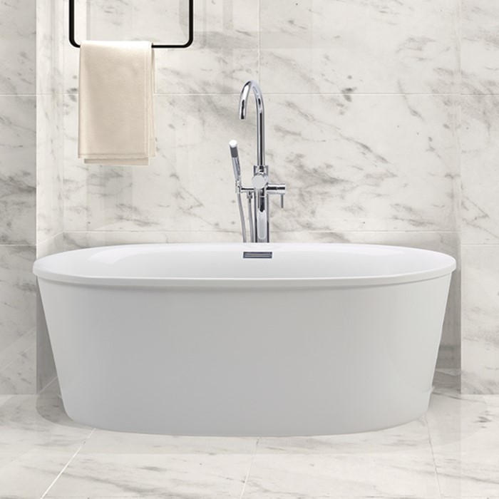 Oval Freestanding Bath with Angled Sides, Flat Overlapping Rim