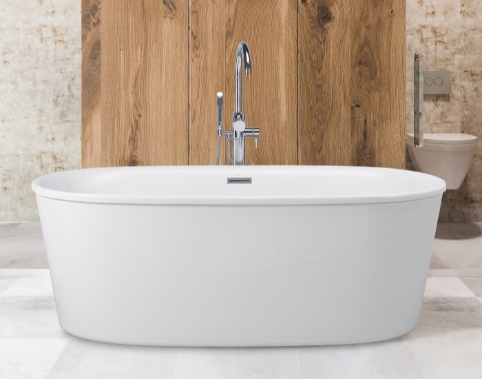 Oval Freestanding Bath with Angled Sides, Flat Overlapping Rim
