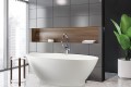 Alissa 231 Bathtub Installed with Freestanding Tub Filler Behind