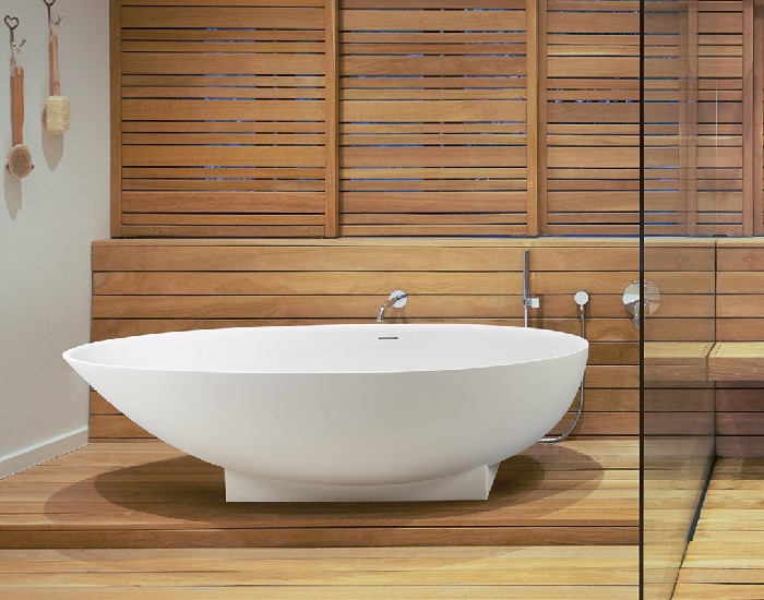 Oval Contemporary Freestanding Bath on Rectangle Pedestal