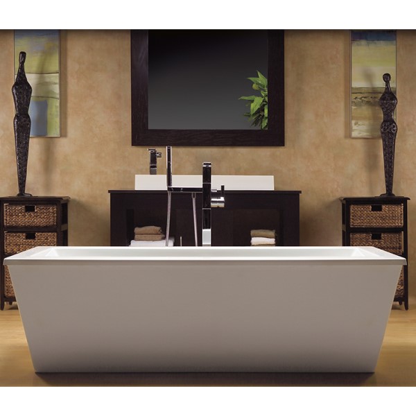 Modern Rectangle Freestanding Bath Installed with Freestanding Tub Filler at the Corner