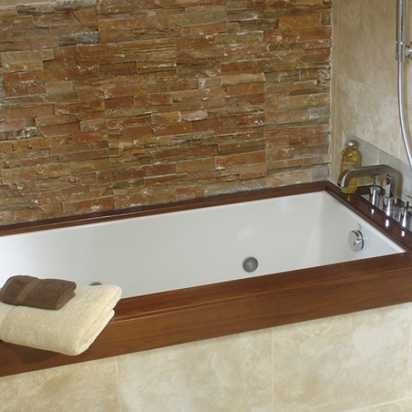 Andrea 17 Bathtub Installed as an Undermount, Wood Top