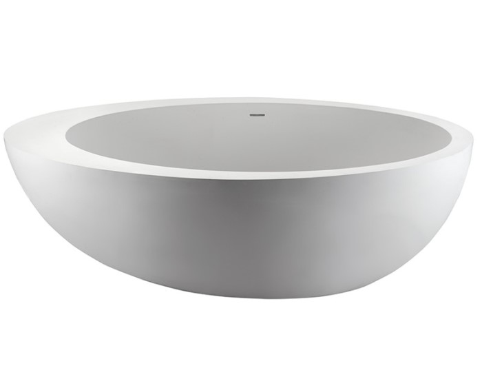 Oval Freestanding Bath with Deck Area Wider on Side than the Other