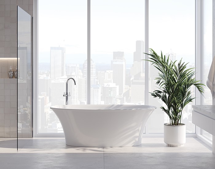 Charlotte Freestanding Tub Installed with a Modern Freestanding Tub Faucet