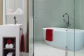 Elena Soaking Tub Installed in Corner with Freestanding Tub Faucet