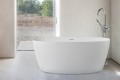 Elena Soaking Tub Installed with Freestanding Tub Faucet in the Corner