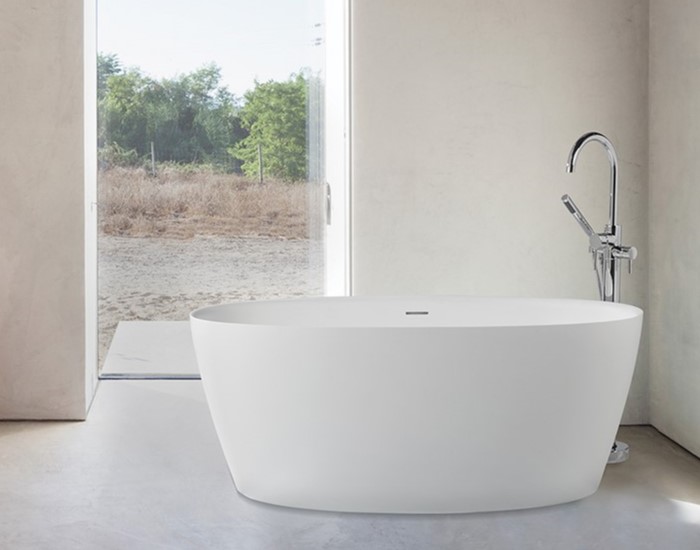 Oval Freestanding Bath with Thin Rim, Angled Sides, Slotted Overflow