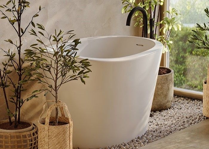 Freestanding Oval Bath with Angled Sides, Slotted Overflow