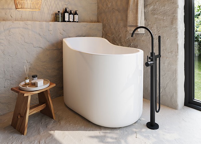 Freestanding Oval Bath with Straight Sides, Raised Backrest