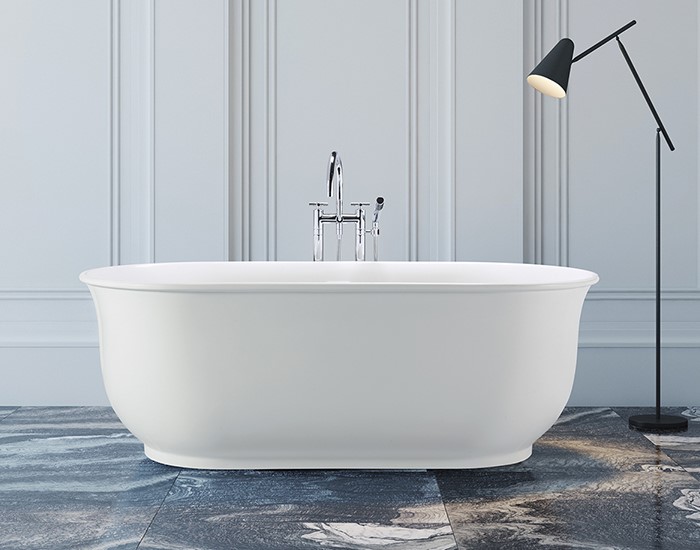 Freestanding Oval Bath with Curving Sides and Recessed Base