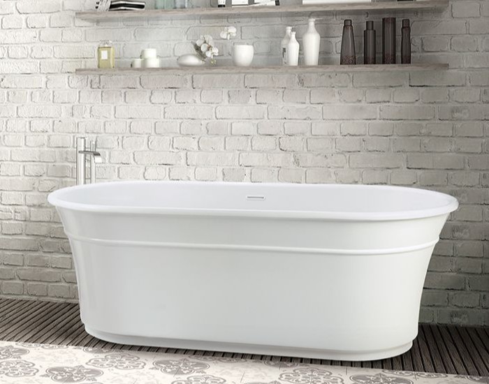 Oval Bath with Curving Sides, Linear Detail on Skirt and Rolled Rim