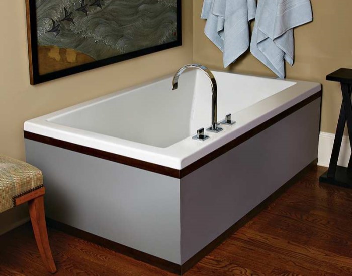 Kahlo Installed as a Drop-in Soaking Tub, Freestanding Surround, Deck Mounted Faucets
