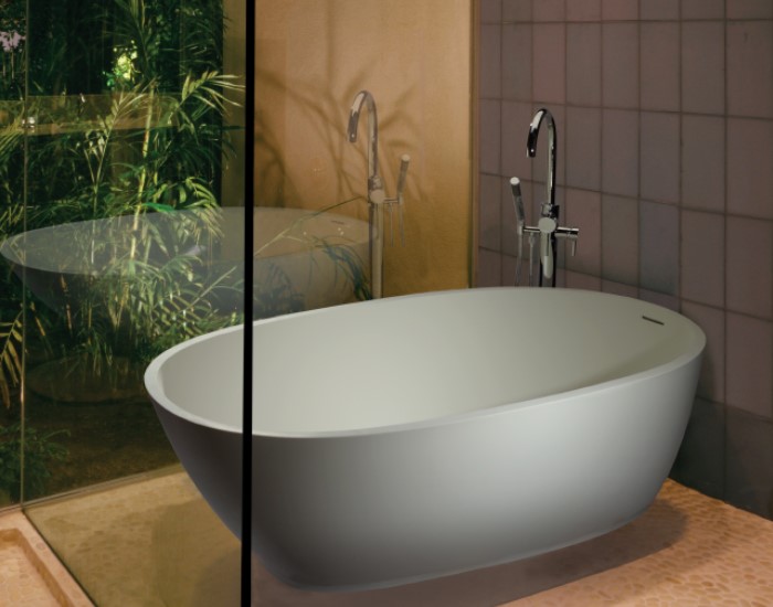 Oval Freestanding Bath with Recessed Base, Curving Backrest