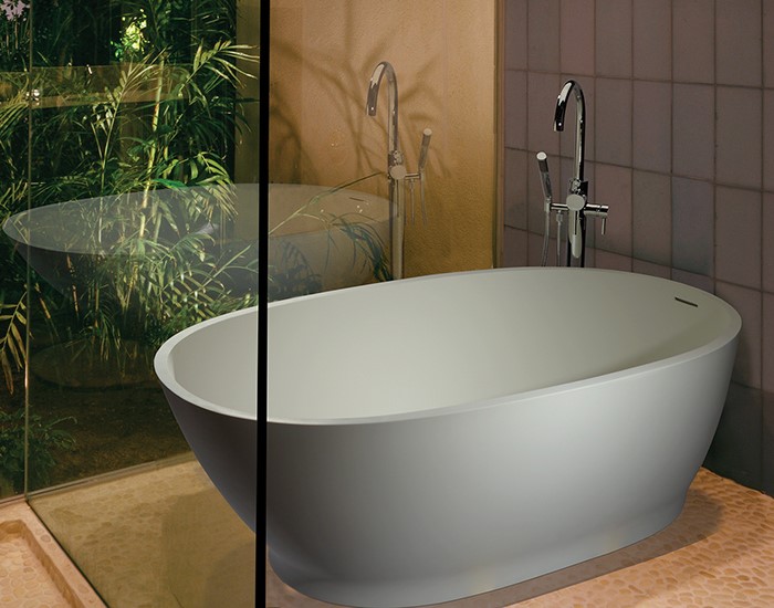 Oval Freestanding Bath with Recessed Base, Curving Backrest