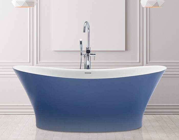 Mallory Saphire Blue Installed with Freestanding Faucets