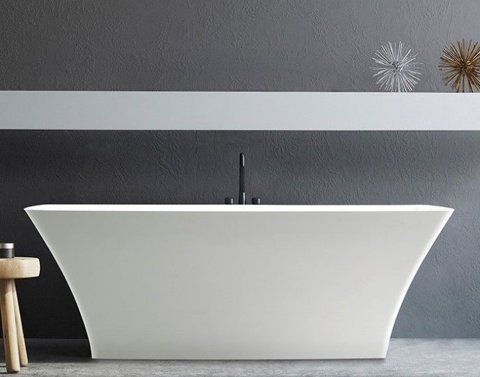 Rectangle Freestanding Bath with Sides that Curve Out, Flat Rim