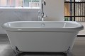 Melinda 10 Installed with Chrome Feet, Freestanding Tub Faucet Behind
