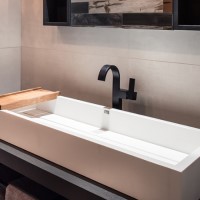 Long Rectangle Vessel Sink with Straight Sides and Rim