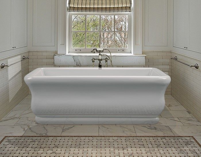 Parisian 1 Installed with Traditional Freestanding Tub Faucet Centered Behind the Tub