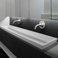 Long Rectangle Semi-recessed Sink with Flared Sides, Flat Rim