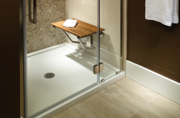 Shower Pan and Teak Shower Seat