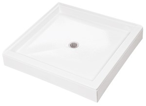 Dual Threshold Shower Base, Shown with Optional Teak Shower Tray