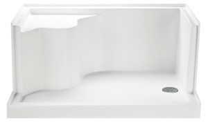 Rectangle Shower Base with End Drain and Curving Corner Seat