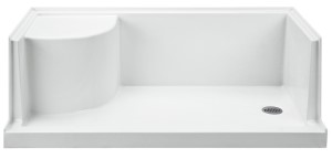 Rectangle Shower Base with End Drain and Rounded Corner Seat