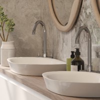 Round Vessel Sink, Sides Angle Out then Angle in Towards the Bottom