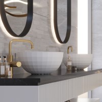 Round Vessel Sink, Matches Bath with Window Pane Exterior Pattern