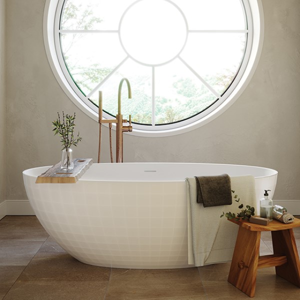 Oval Bath with Square, Window Pane Exterior Pattern